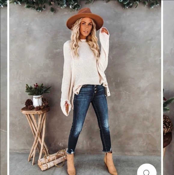 LN White Vici Sweater Button Crew S - Picture 6 of 8